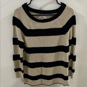 LOFT Black and Cream Striped Sweater